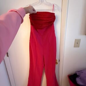 Elegant Red Strapless Jumpsuit